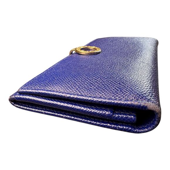 BVLGARI Long Wallet Logo Clip Bi-Fold Royal Blue Leather Light Pink Lining - Picture 12 of 16